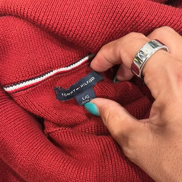 Tommy Hilfiger Red Sweater with Navy Logo - Picture 3 of 3